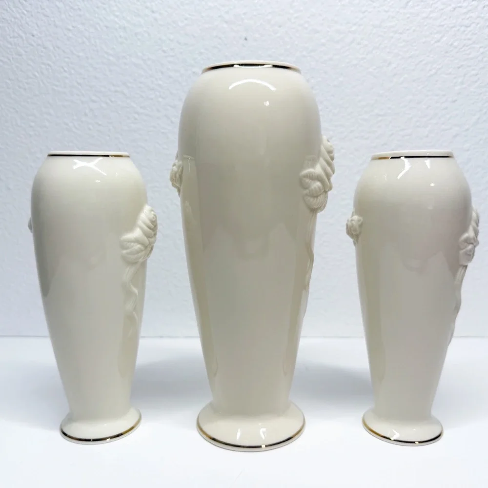 Lenox Gold Trim Rose Blossom Bud Vases Set of 3
